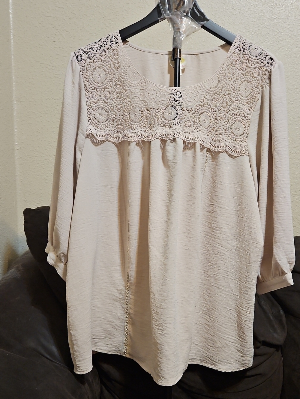 fig and flower Cream Crochet Yoke Tunic Top